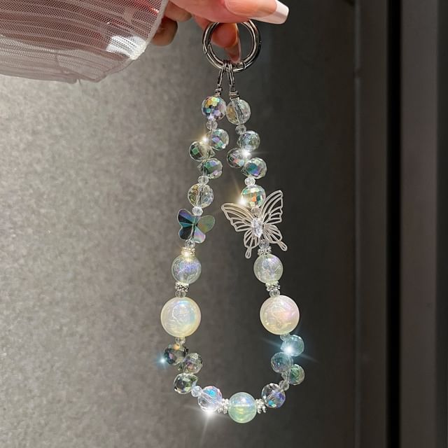 Strap Wrist Phone Beaded Butterfly Crystal Faux