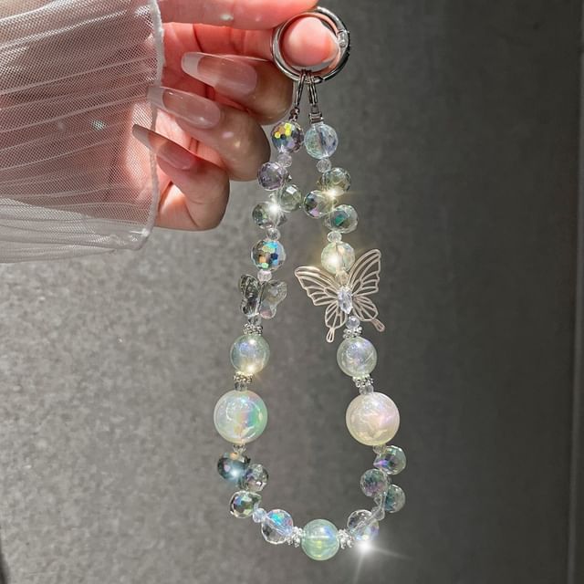 Strap Wrist Phone Beaded Butterfly Crystal Faux