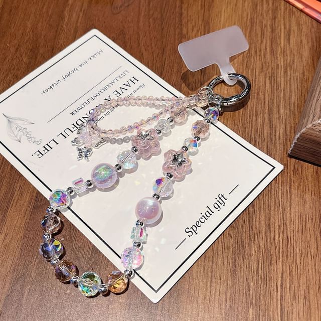 with Phone Wrist Pad Faux Strap Lanyard Butterfly Crystal Beaded