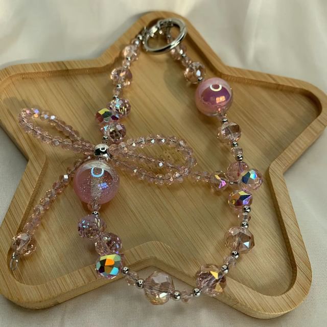 Beaded Strap Phone Faux Bow Crystal Wrist