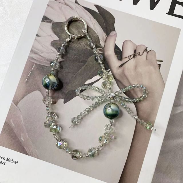Beaded Strap Phone Faux Bow Crystal Wrist