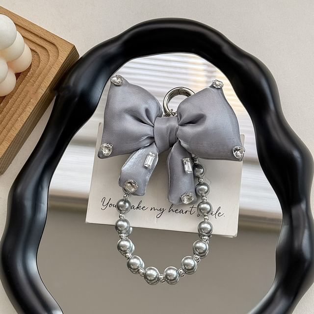 Lanyard Charm Pearl Pad with Phone Faux Rhinestone Bow