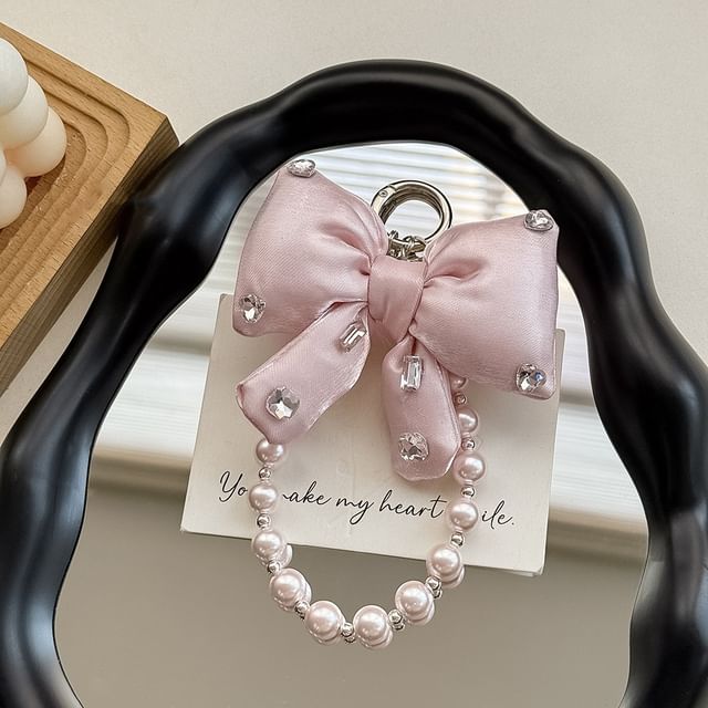 Lanyard Charm Pearl Pad with Phone Faux Rhinestone Bow