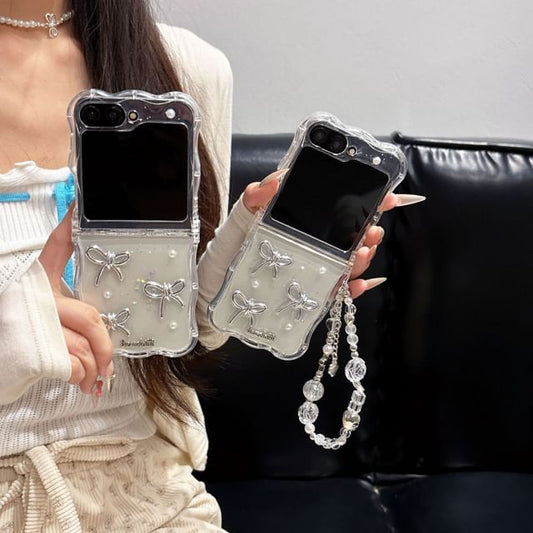 Strap Set Faux Pearl / Transparent Bow Case Phone