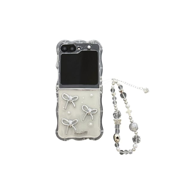 Strap Set Faux Pearl / Transparent Bow Case Phone