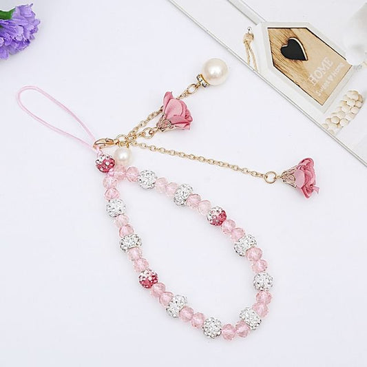 Faux Floral Phone Strap Crystal