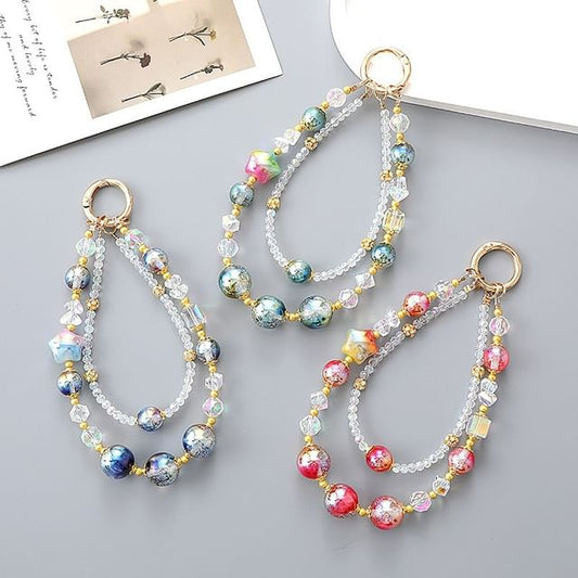 Strap (Various Star Designs) Layered Crystal Bead Phone Faux