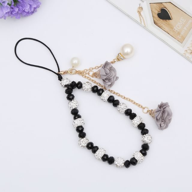 Faux Floral Phone Strap Crystal