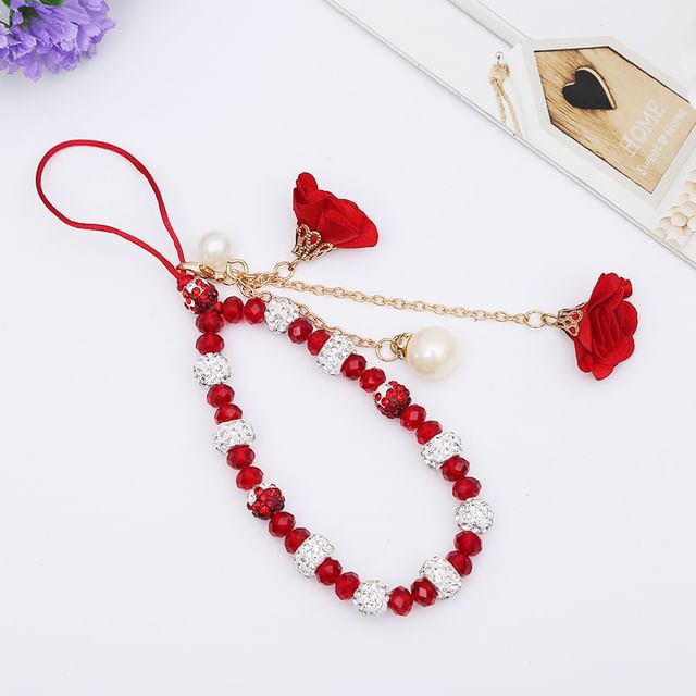 Faux Floral Phone Strap Crystal