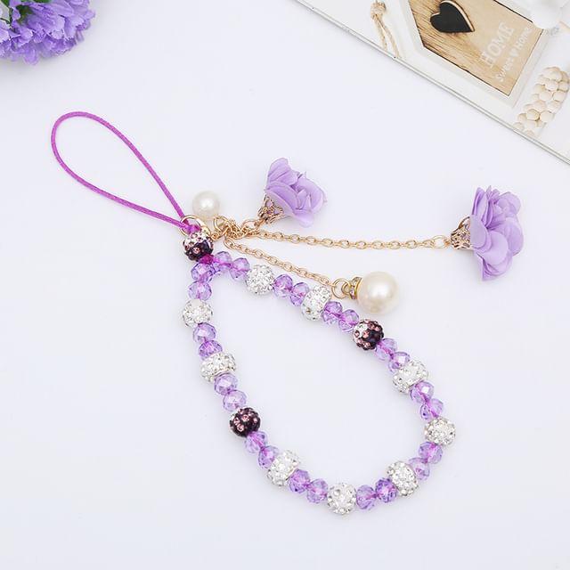 Faux Floral Phone Strap Crystal