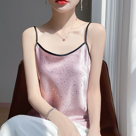 Glitter Contrast Trim Satin Camisole Top