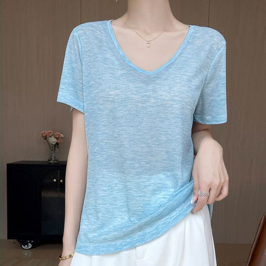 Short-Sleeve V-Neck Melange T-Shirt