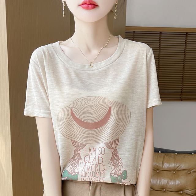 Short-Sleeve Crew Neck Cartoon Print T-Shirt