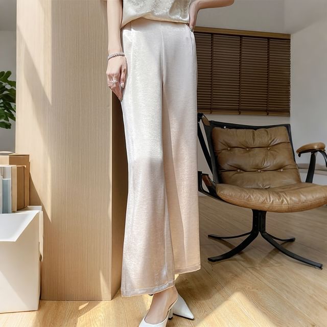 High Waist Satin Wide Leg Pants
