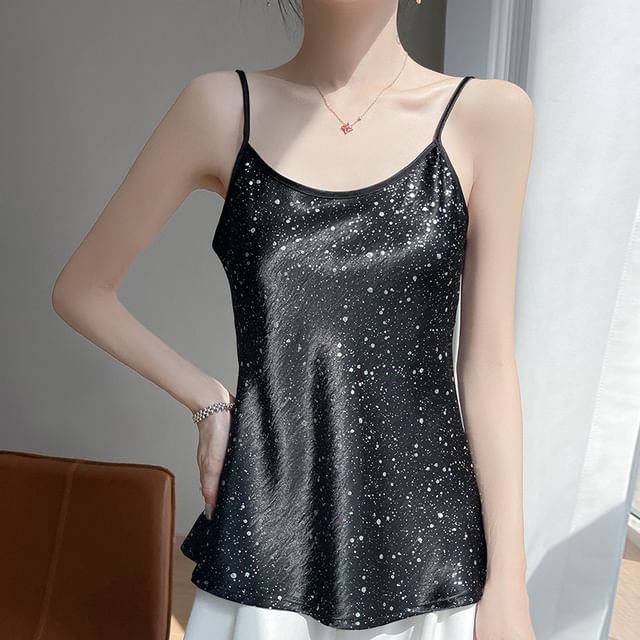 Glitter Contrast Trim Satin Camisole Top