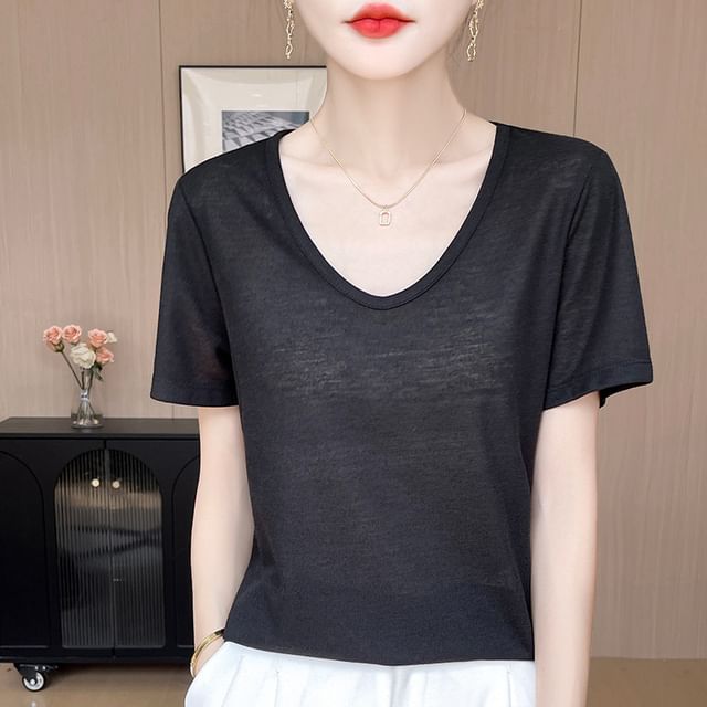 Short-Sleeve V-Neck Melange T-Shirt