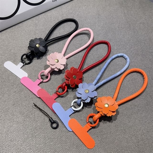 Leather with Strap Phone Floral and Faux Lanyard Pad