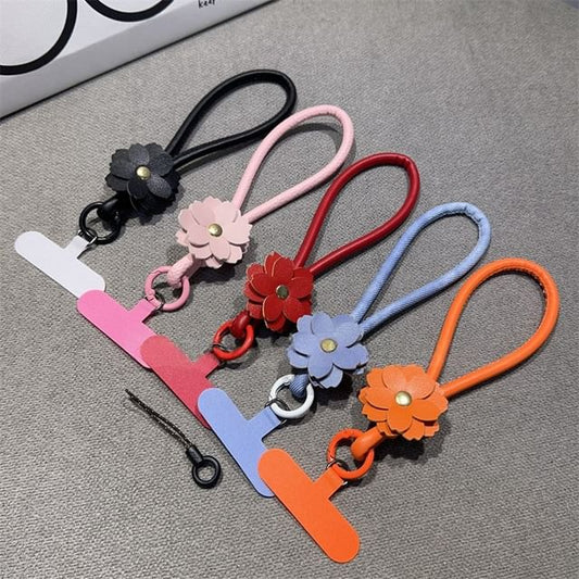 Leather with Strap Phone Floral and Faux Lanyard Pad