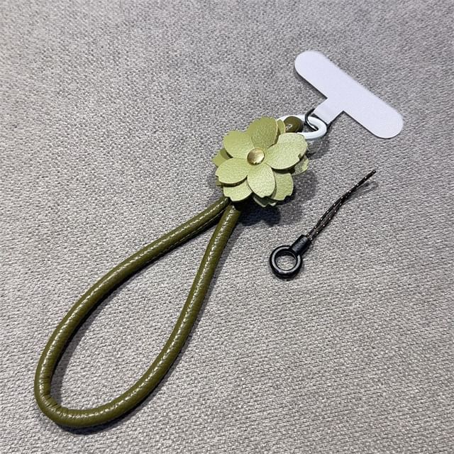 Leather with Strap Phone Floral and Faux Lanyard Pad