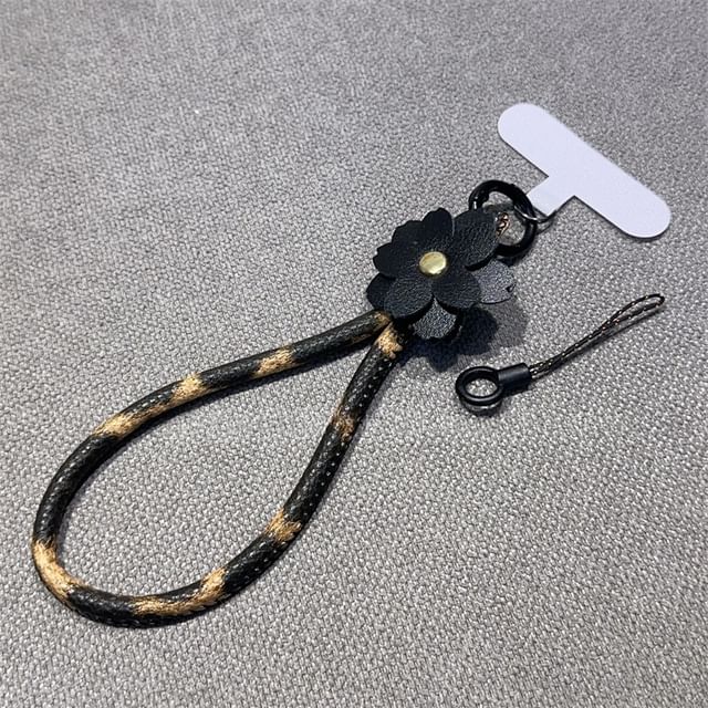 Leather with Strap Phone Floral and Faux Lanyard Pad