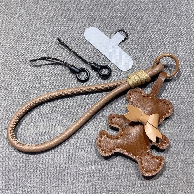 Leather Phone Lanyard Bear with Strap Faux and Pad