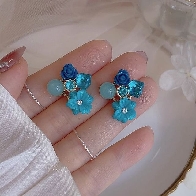 Earring Statement Alloy Floral Rhinestone