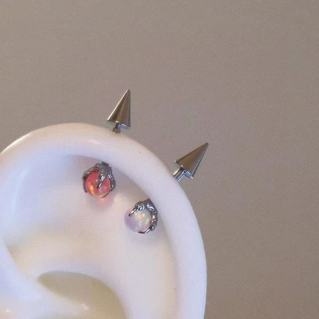 Earring Alloy Through Gemstone Faux Claw