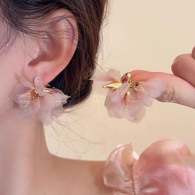 Earring Organza Alloy Drop Petal