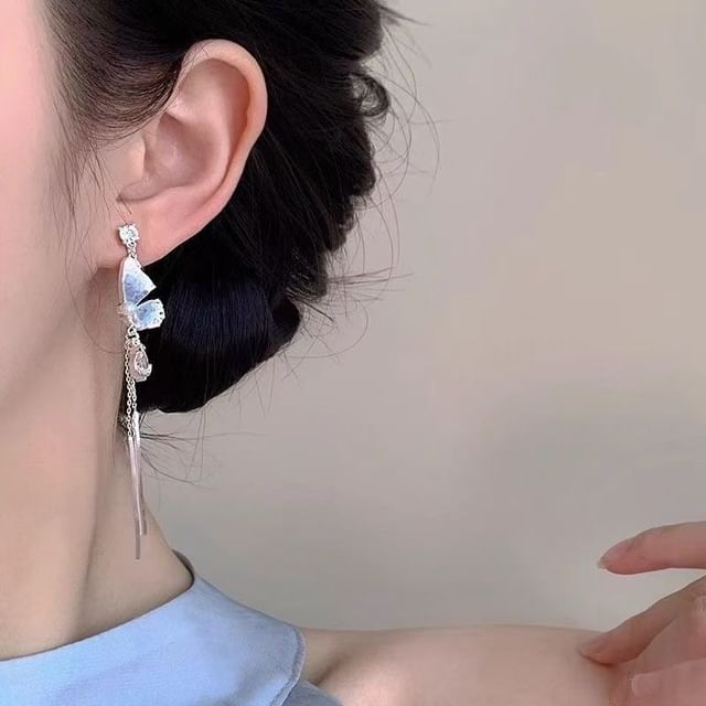 Butterfly Threader Earring Crystal Alloy Faux