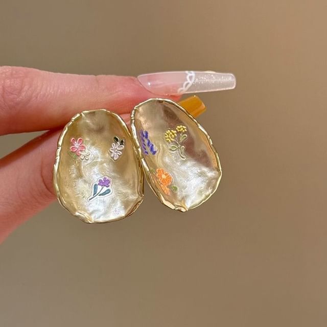 Earring Statement Glaze Alloy Floral