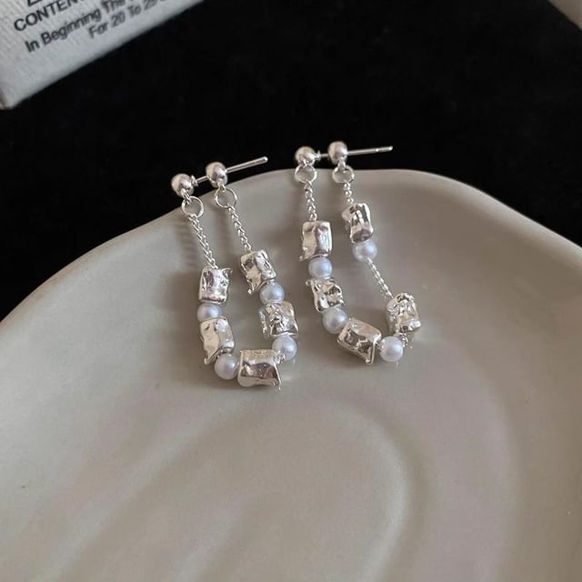 Dangle Hoop Earring Alloy Chain Pearl Faux