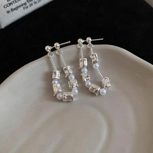 Dangle Hoop Earring Alloy Chain Pearl Faux