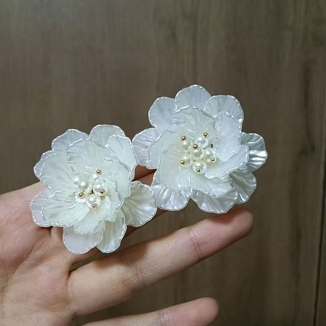 Floral Statement Alloy Faux Earring Pearl