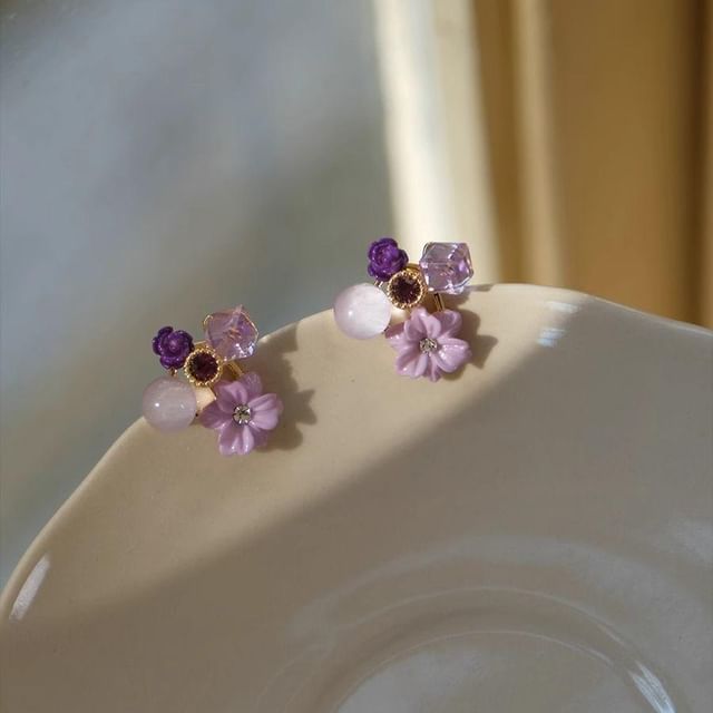 Earring Statement Alloy Floral Rhinestone