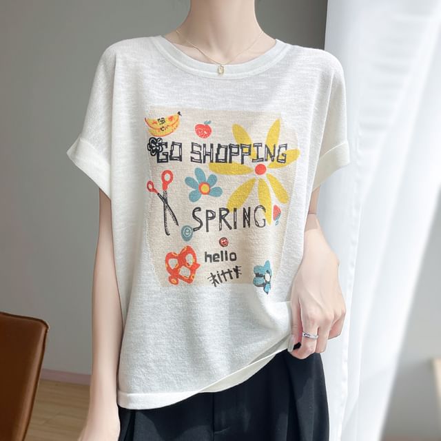 Short-Sleeve Round Neck Lettering Tee