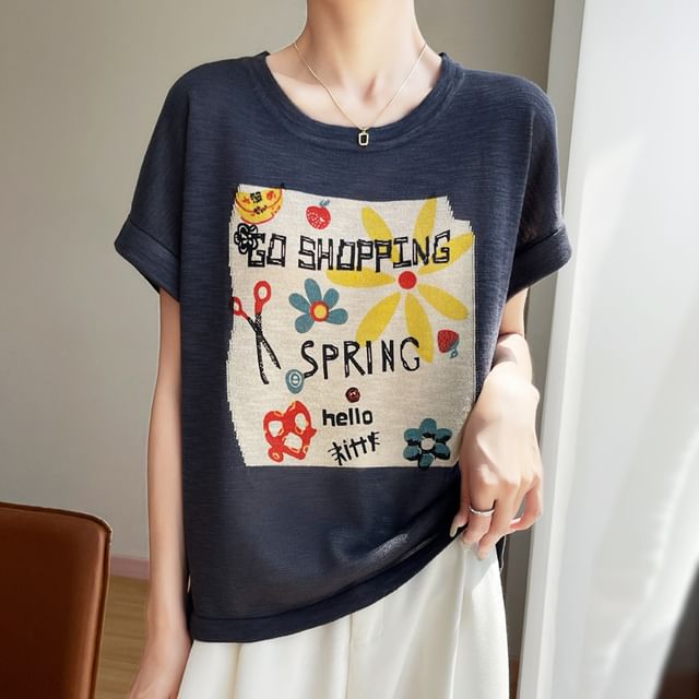 Short-Sleeve Round Neck Lettering Tee