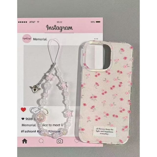 Beaded / Print Strap iPhone Case Set Floral