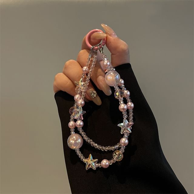 Faux Phone Lanyard Star Pearl