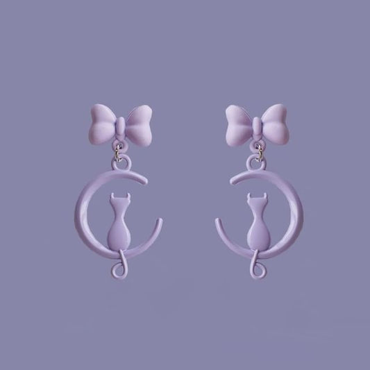 Dangle / Earring On Clip Cat Moon