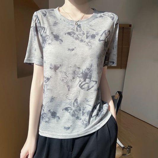 Short-Sleeve Crew Neck Patterned Tee