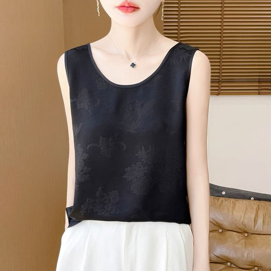Scoop Neck Jacquard Satin Tank Top