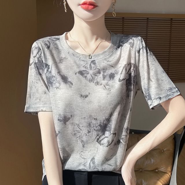 Short-Sleeve Crew Neck Patterned Tee