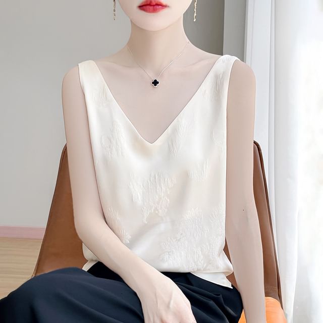 V-Neck Jacquard Satin Tank Top