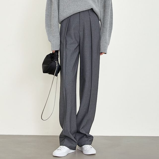 High Rise Plain Loose Fit Suit Pants