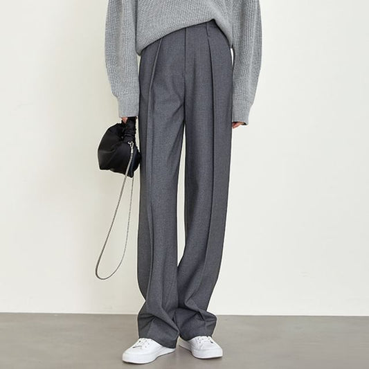 High Rise Plain Loose Fit Suit Pants