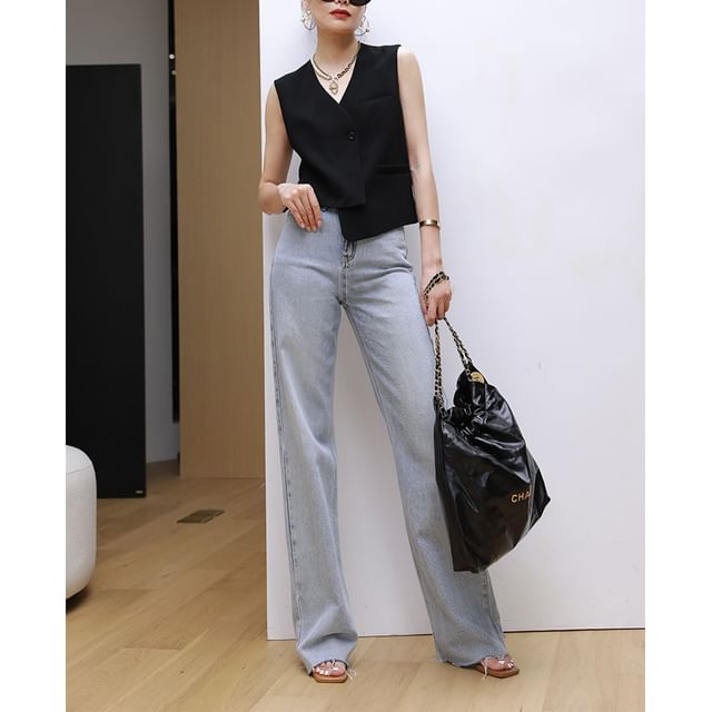 V-Neck Asymmetrical Vest / Midi A-Line Skirt