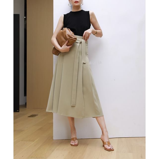 V-Neck Asymmetrical Vest / Midi A-Line Skirt