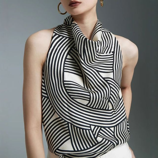 Sleeveless Turtleneck Striped Top