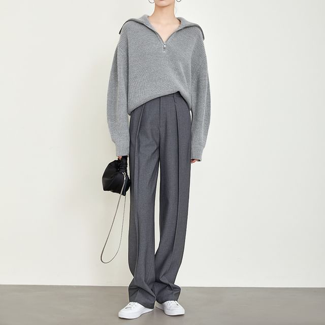 High Rise Plain Loose Fit Suit Pants