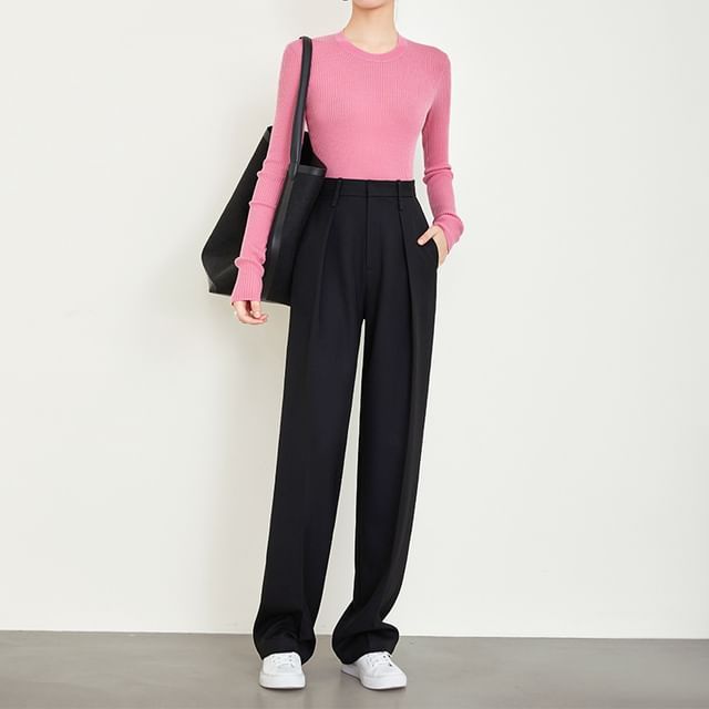 High Rise Plain Loose Fit Suit Pants